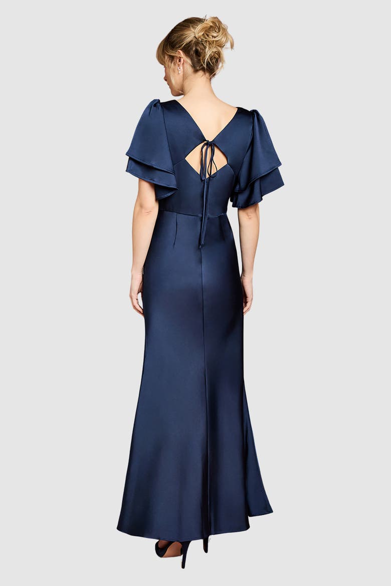 High Neck Crepe Maxi Dress, Alternate, color, Navy