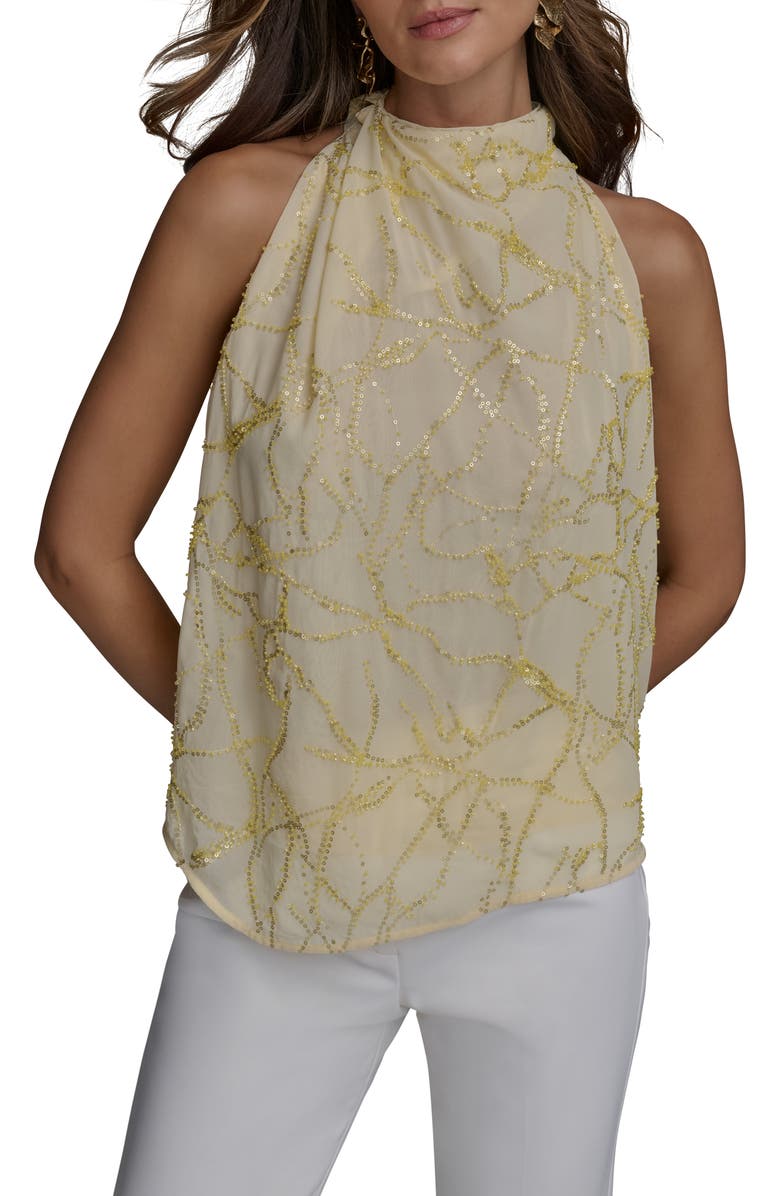 Donna Karan New York Embellished Cutaway Shoulder Top, Main, color, 