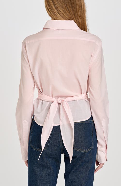 Shop Wayf Amelie Tie Waist Cotton Button-up Shirt In Baby Pink