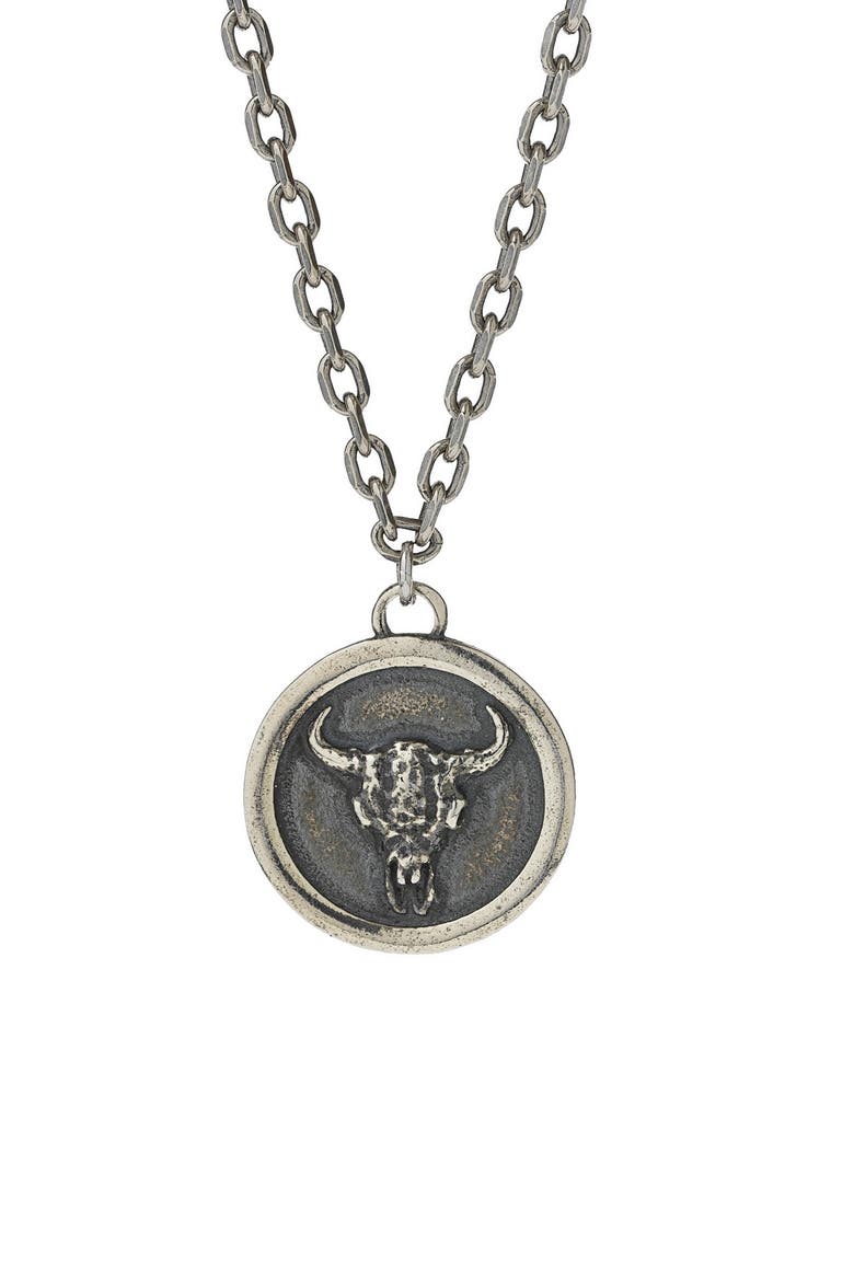 Men's Bull Skull Coin Necklace, Alternate, color, SILVER