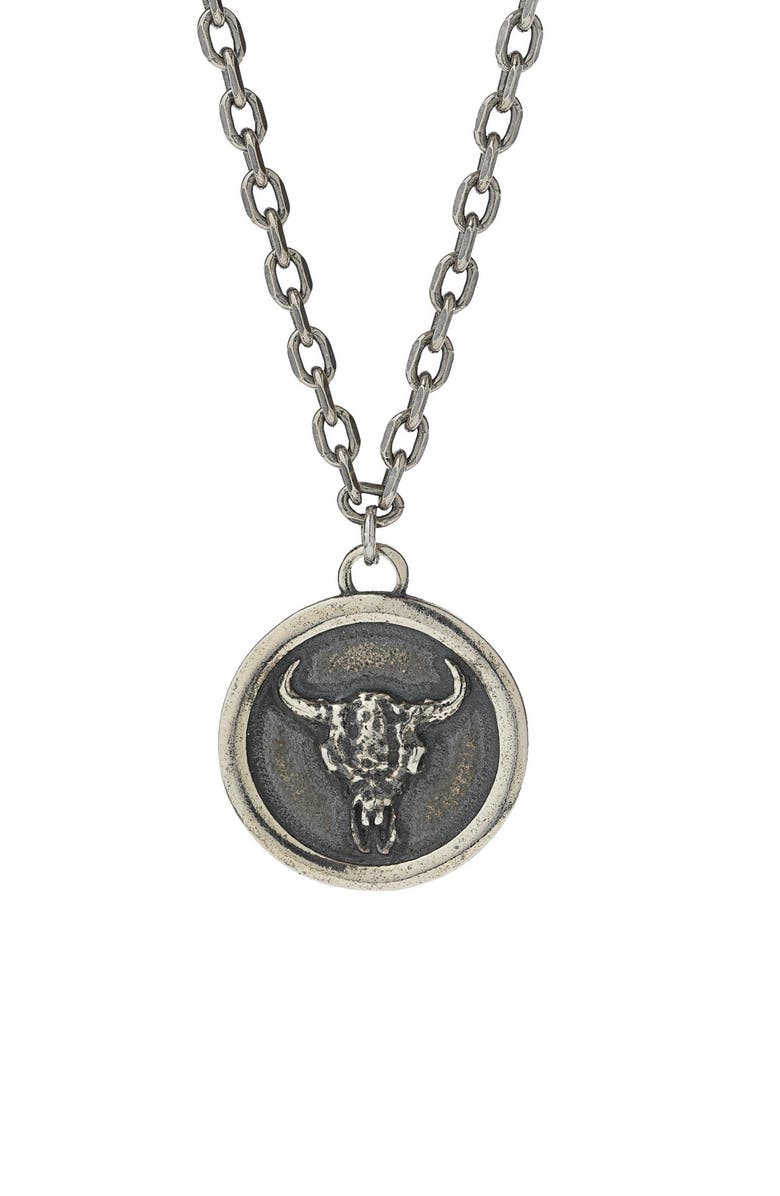 Degs & Sal Men's Bull Skull Coin Necklace, Alternate, color,