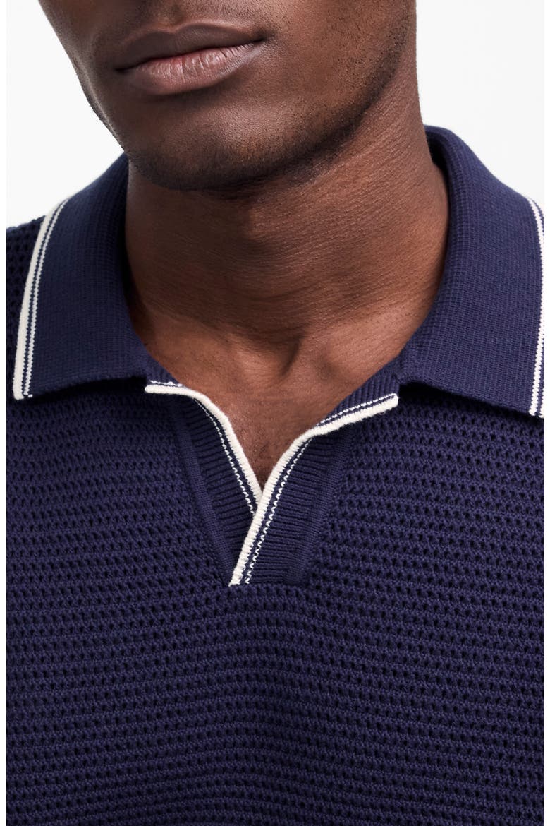 Contrast Stitch Johnny Collar Sweater Polo, Alternate, color, INK