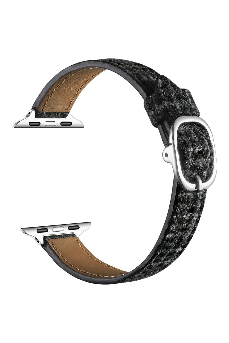 Carmen Tartan Fabric & Leather Apple Watch® Watchband, Alternate, color, MIDNIGHT