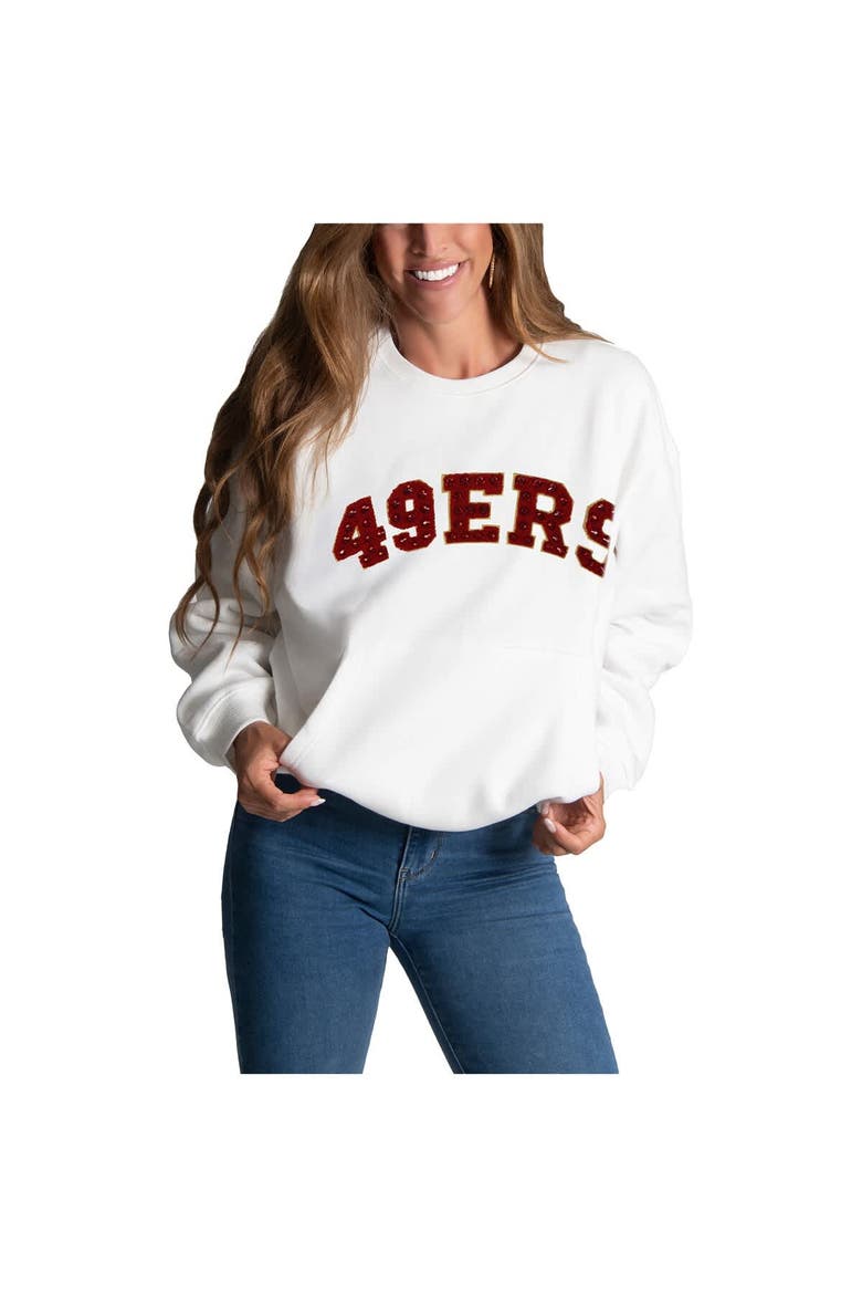 Women's Cuce White San Francisco 49ers Chenille Jeweled Sweatshirt, Alternate, color, White