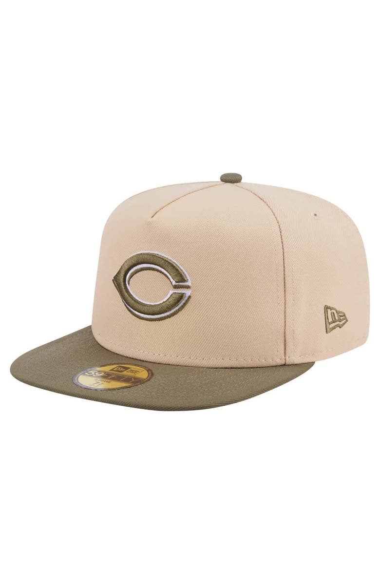 New Era Men's New Era Light Beige/Olive Cincinnati Reds Two-Tone Color Pack A-Frame 59FIFTY Fitted Hat, Alternate, color,