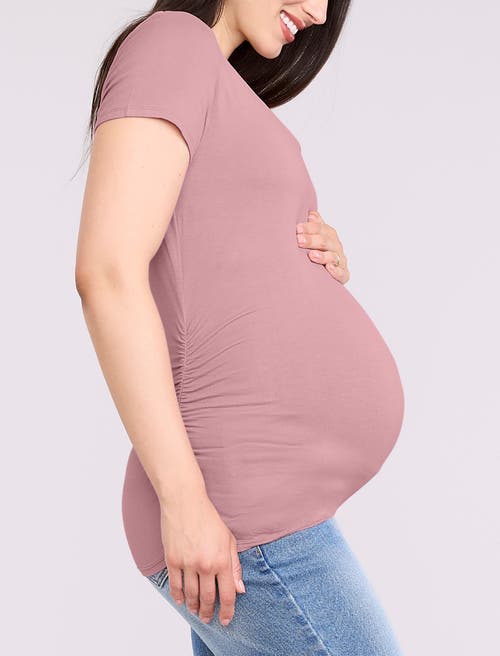 Motherhood Maternity V-neck Side-ruched Maternity Short Sleeve Tee In Pink