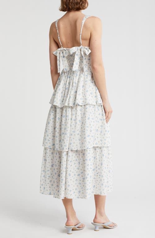 August Sky Tiered Tie Strap Sundress In Blue Multi