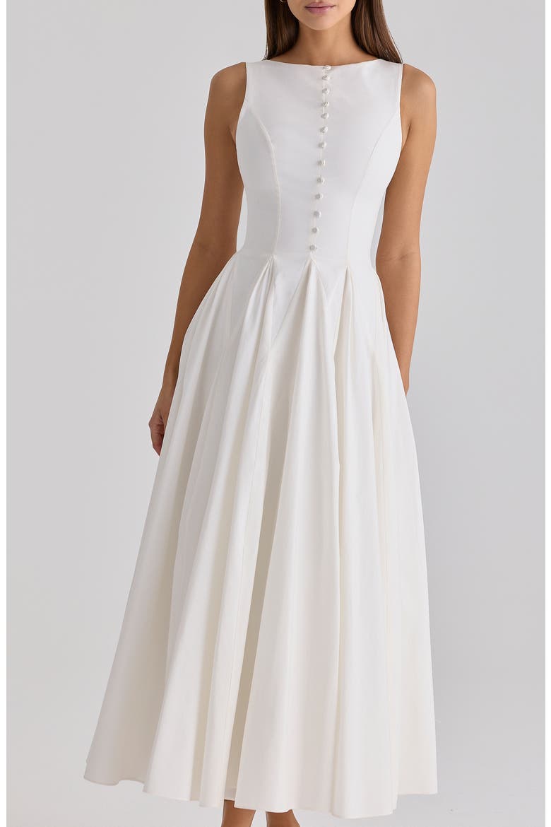 Azalina Pleated Cotton Midi Dress, Alternate, color, WHITE