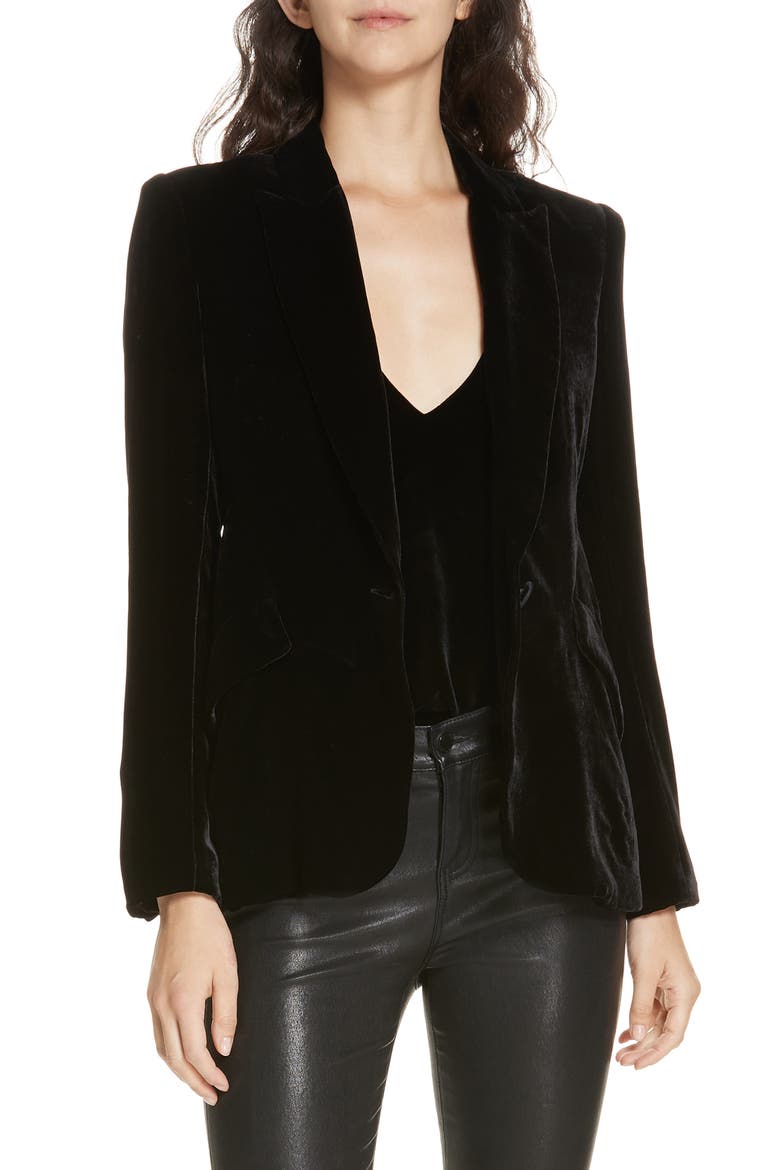 Velvet Blazer, Main, color, BLACK