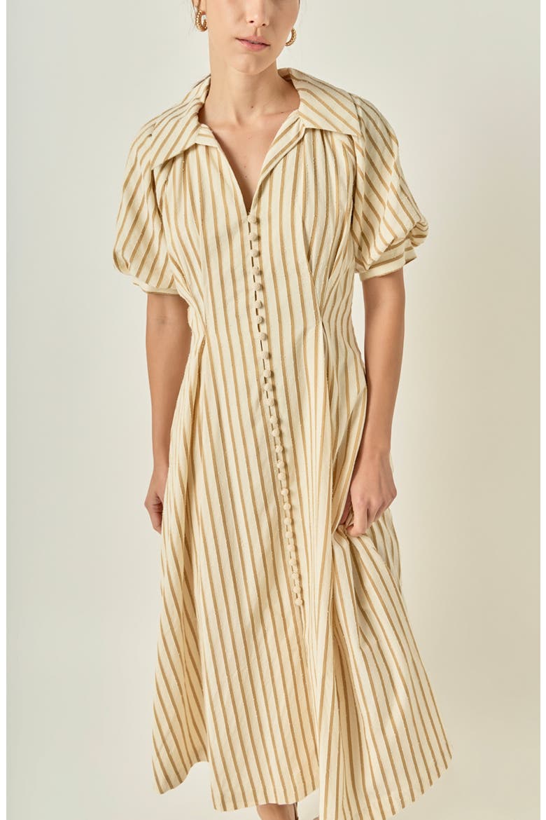 Striped Fit and Flare Midi Dress, Alternate, color, NATURAL