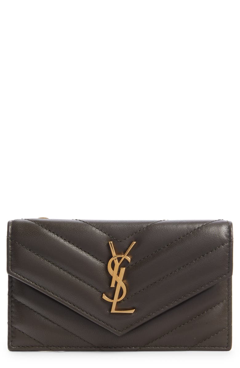 Saint Laurent Cassandre Envelope Flat Leather Wallet, Main, color,