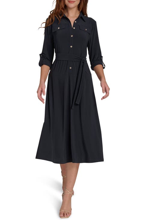 Roll Tab Sleeve Midi Dress