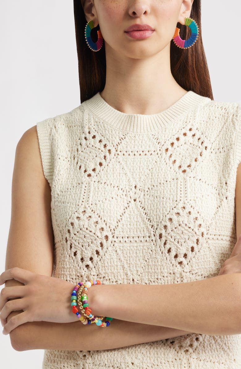 Nordstrom Set of 3 Mixed Bead Stretch Bracelets, Alternate, color, Bright Multi- Gold