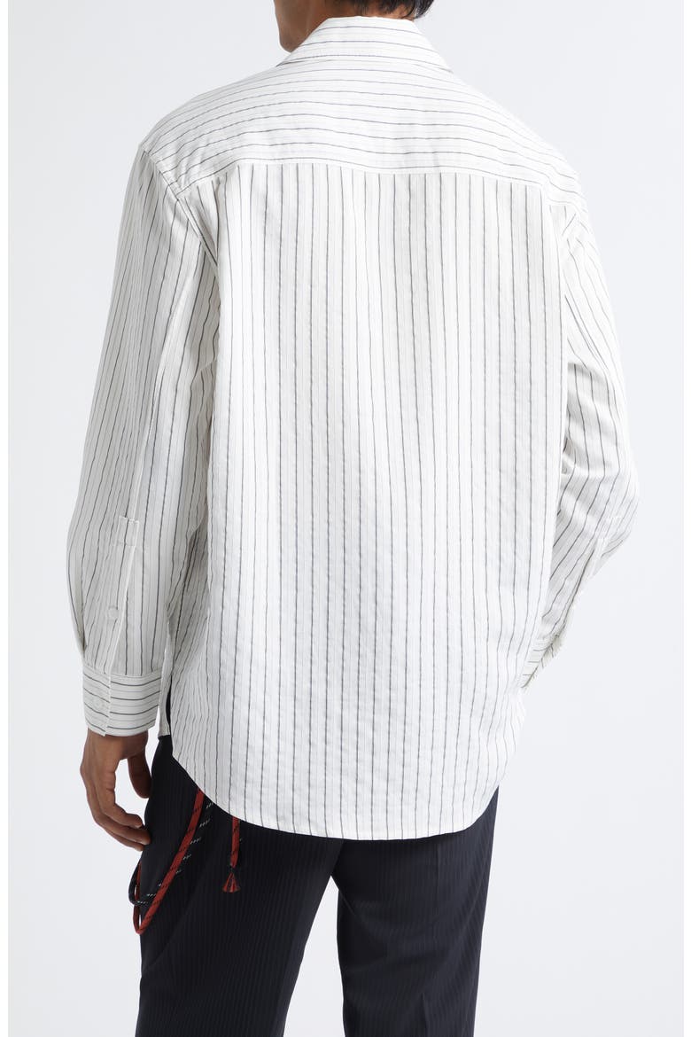 Pleated Boxy Stripe Dobby Button-Up Shirt, Alternate, color, WHITE