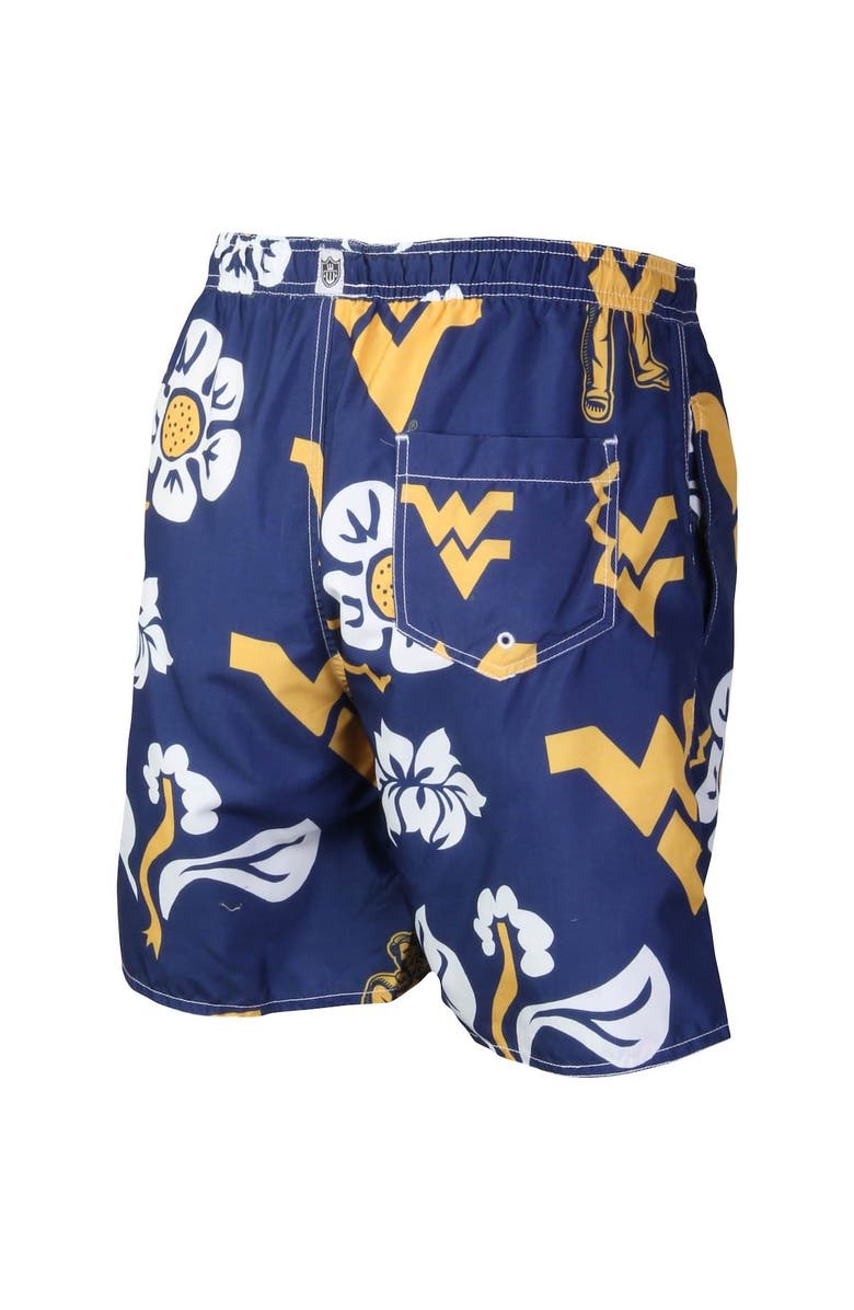Wes & Willy Men's Wes & Willy Navy West Virginia Mountaineers Floral Volley Logo Swim Trunks, Alternate, color, Navy