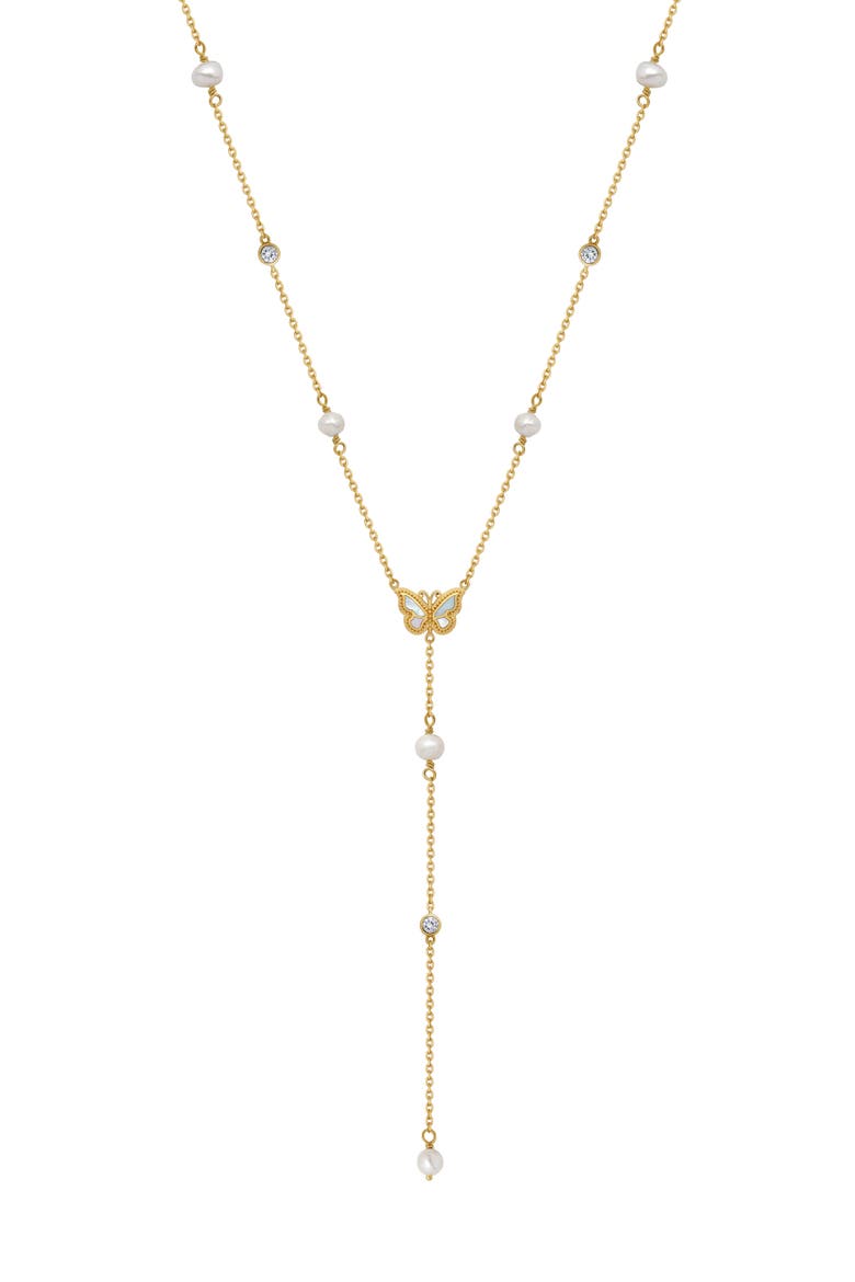 Pearl Rainbow Moonstone Butterfly Gold Women's Lariat Necklace - Intuition & Grace, Main, color, Gold/White