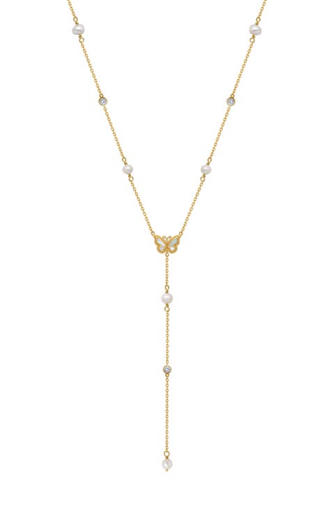 Intuition & Grace Rainbow Moonstone & Pearl Butterfly Gold Necklace