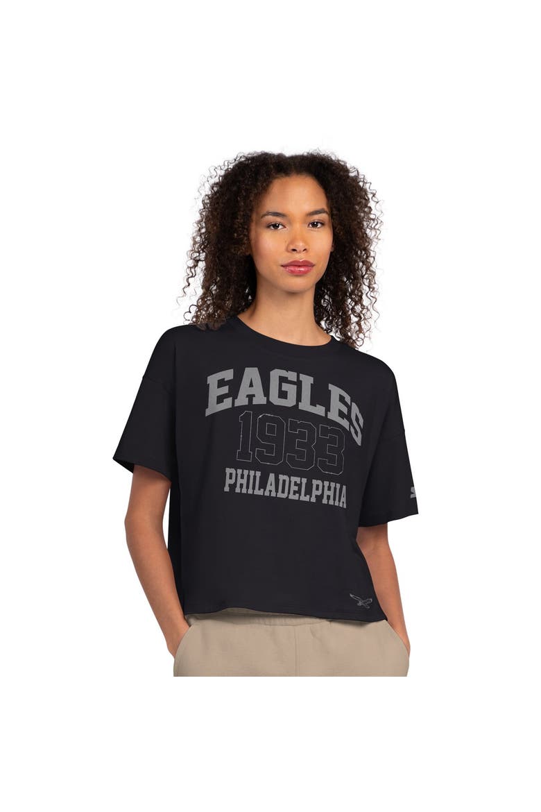 Women's Starter  Black Philadelphia Eagles Rhinestone Boxy Cropped T-Shirt, Main, color, Black