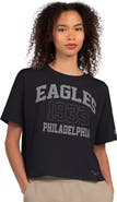 STARTER Women's Starter Black Philadelphia Eagles Rhinestone Boxy Cropped T-Shirt