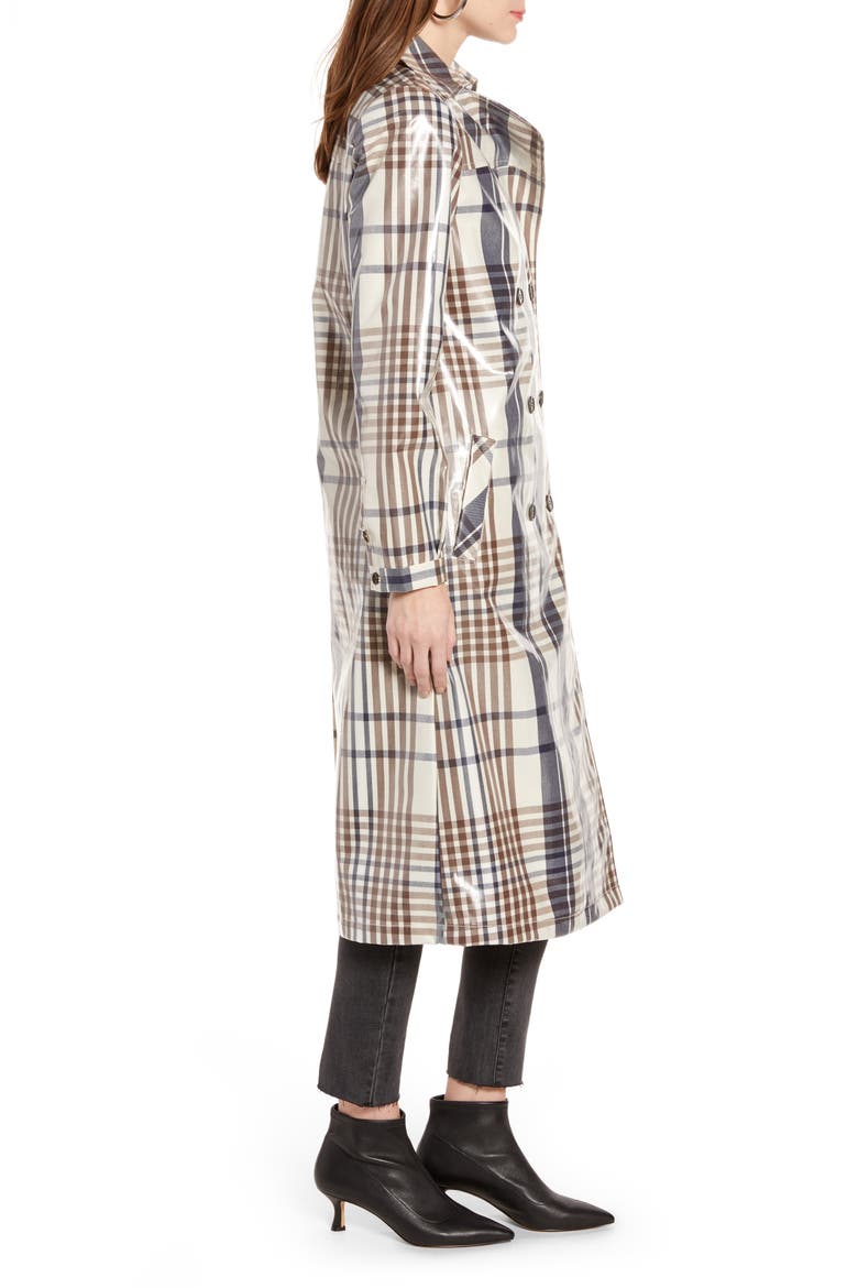 Water Resistant Plaid Glossy Trench Coat (Nordstrom Exclusive), Alternate, color, IVORY BIRCH TAYLOR PLAID