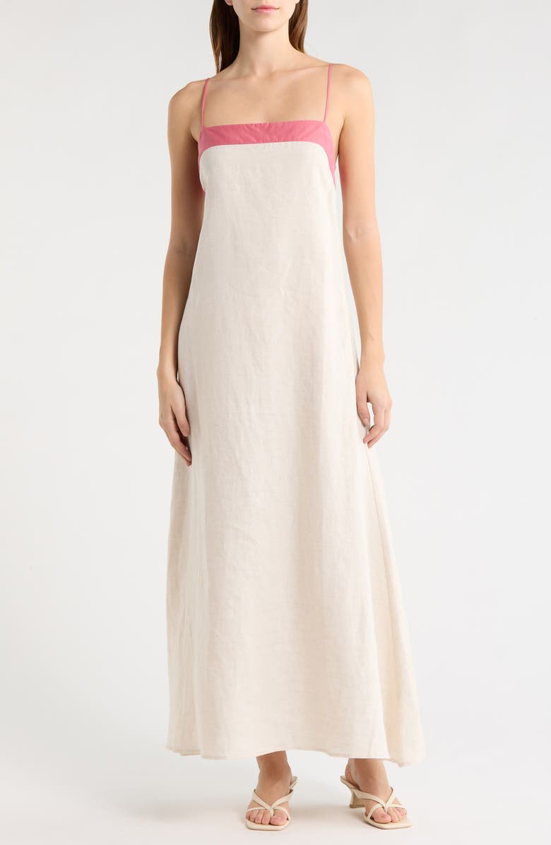 STAUD Laura Linen Maxi Dress, Main, color, Blush Cany