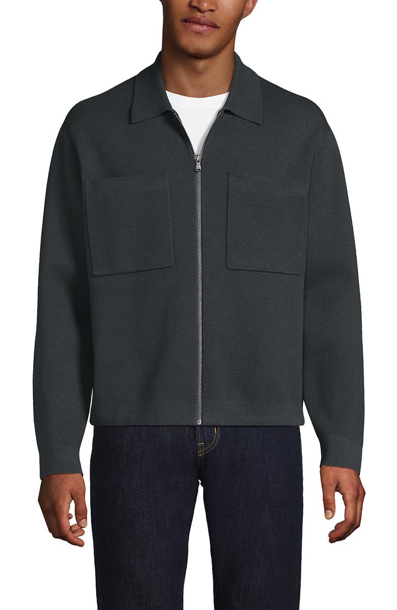 Lands' End Long Sleeve Fine Gauge Cotton Full Zip Chore Coat, Alternate, color, Steel Gray
