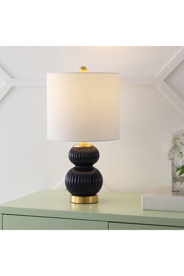Daphne Ribbed Metal/Glass LED Table Lamp, Alternate, color, Navy