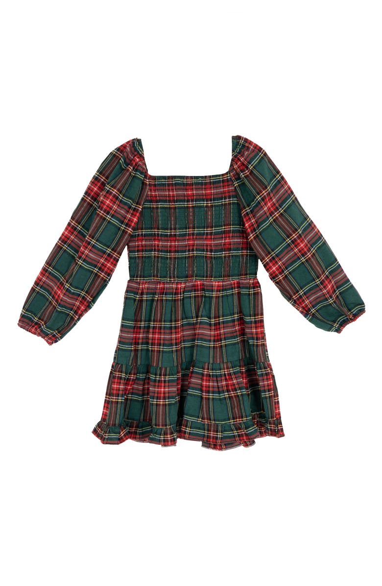 Rare Editions Kids' Plaid Tiered Dress, Alternate, color, Hunter