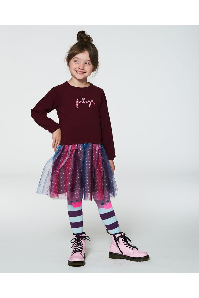 Girl's Bi-Material Dress With Tulle Skirt Burgundy, Alternate, color, Amaranth