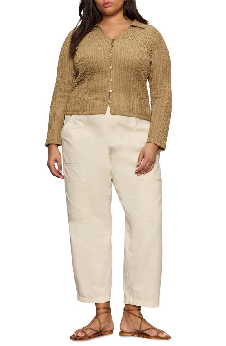 Sanctuary Textured Knit Button-Up Shirt, Alternate, color, Covert Green