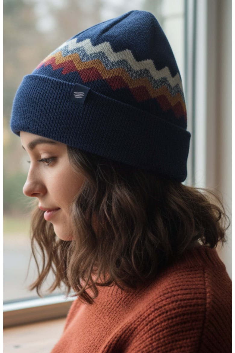 The Merino Wool Mountain Scape Knit Beanie, Alternate, color, Midnight Navy