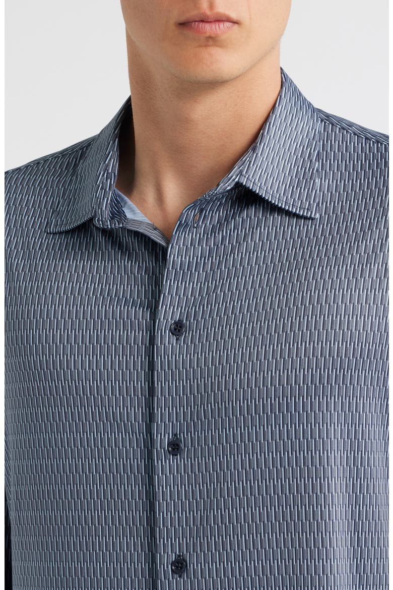 Geo Print Stretch Button-Up Shirt, Alternate, color, BLUE
