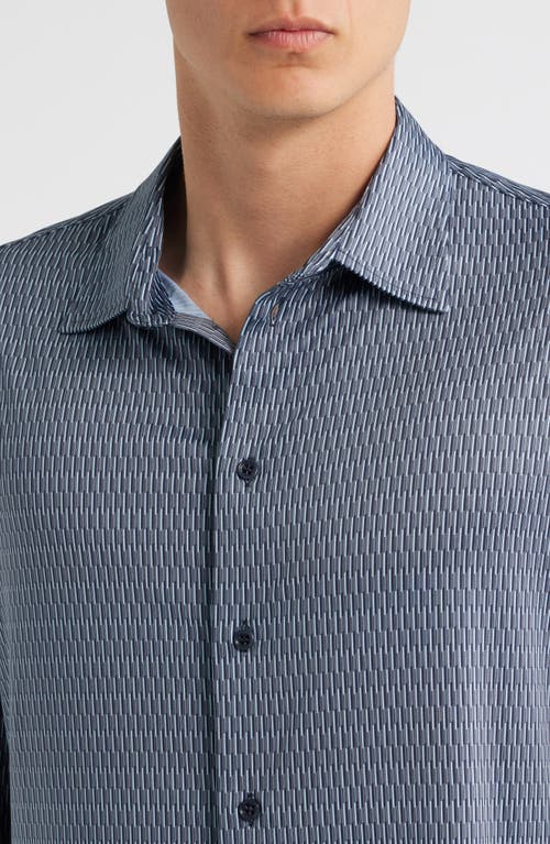 Emporio Armani Geo Print Stretch Button-up Shirt In Blue