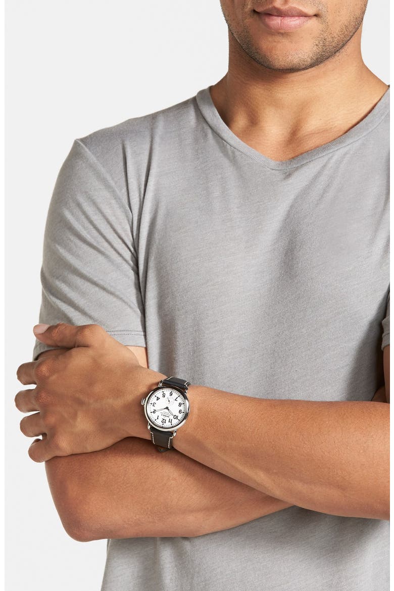 'The Runwell' Leather Strap Watch, 41mm, Alternate, color, BLACK/ WHITE