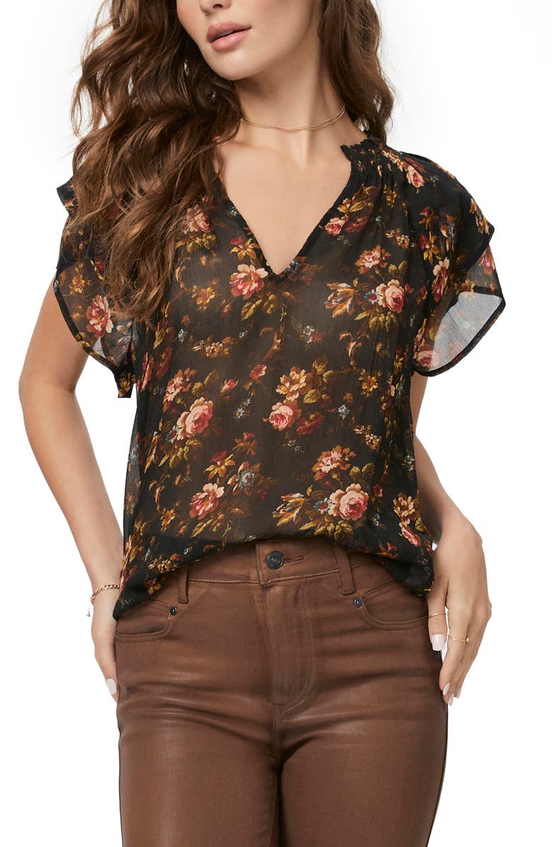PAIGE Ally Floral Flutter Sleeve Silk Top, Alternate, color,