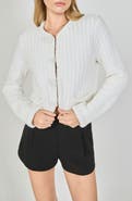 Endless Rose Beaded Flower Embellishment Cable Knit Pointelle Sweater