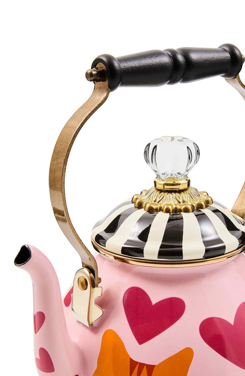 MACKENZIE CHILDS Cat Love Enameled Steel 2-Quart Tea Kettle, Alternate, color, Pink