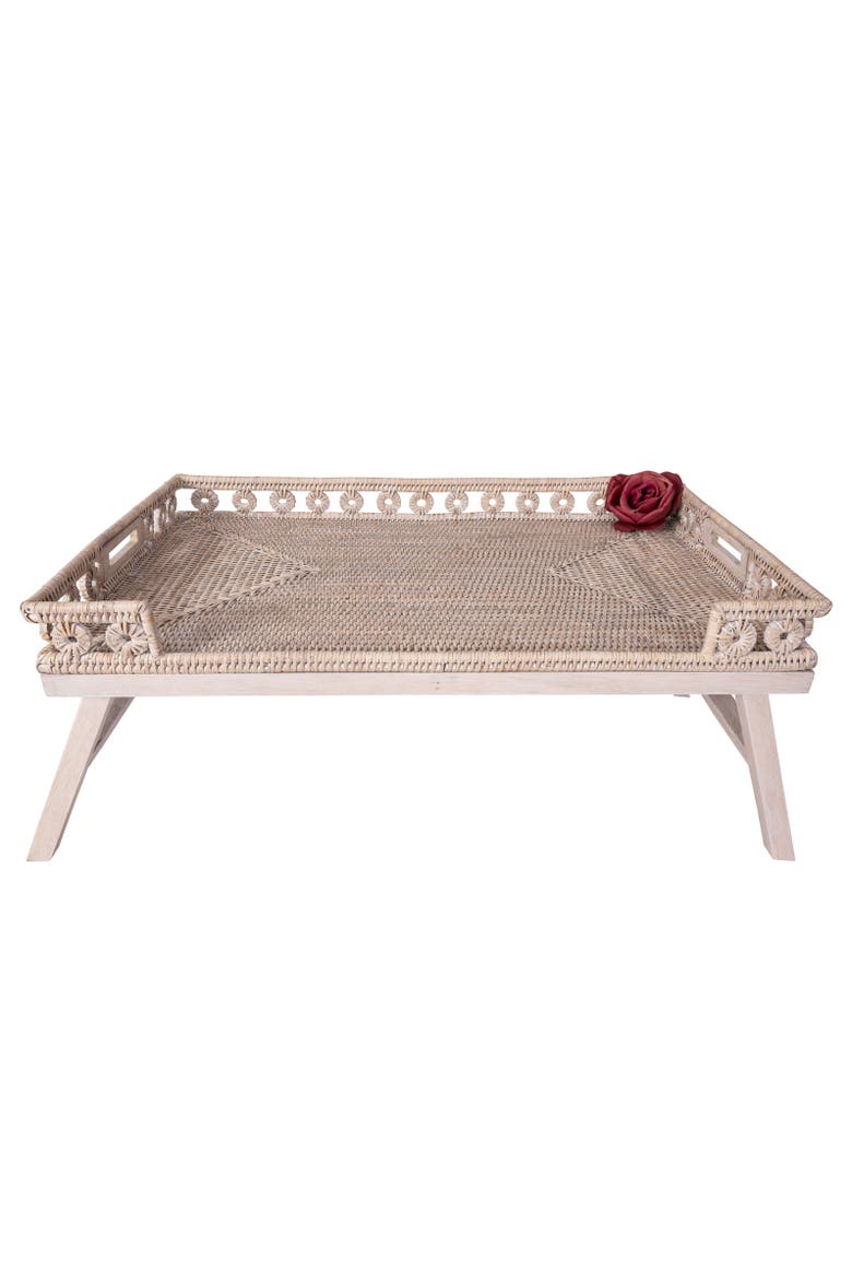 Artifacts Rattan Inna Design Breakfast Tray with Wooden Legs, Alternate, color, White Wash