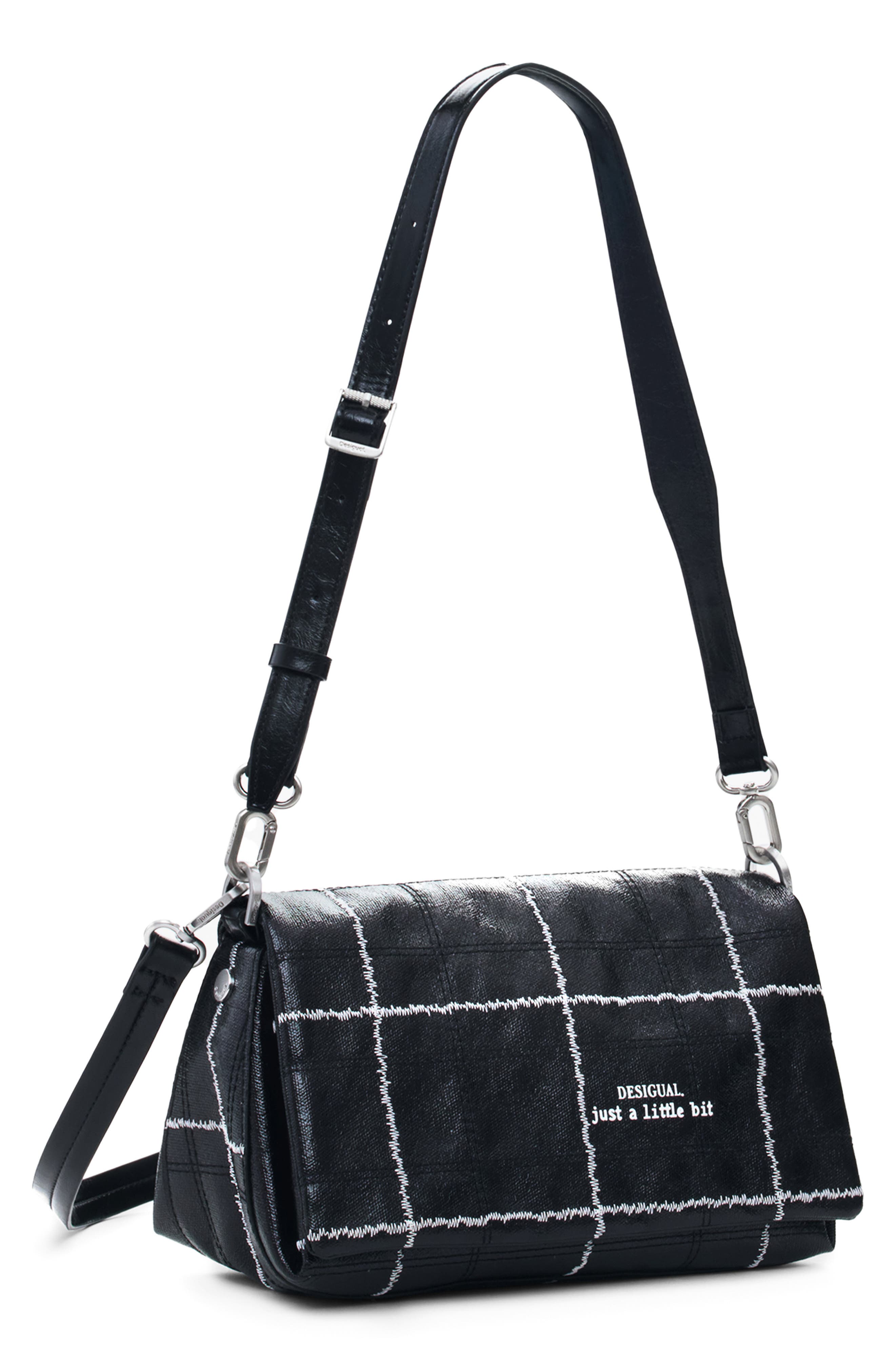 Desigual Topstitched Faux Leather Crossbody Bag, Alternate, color, Black