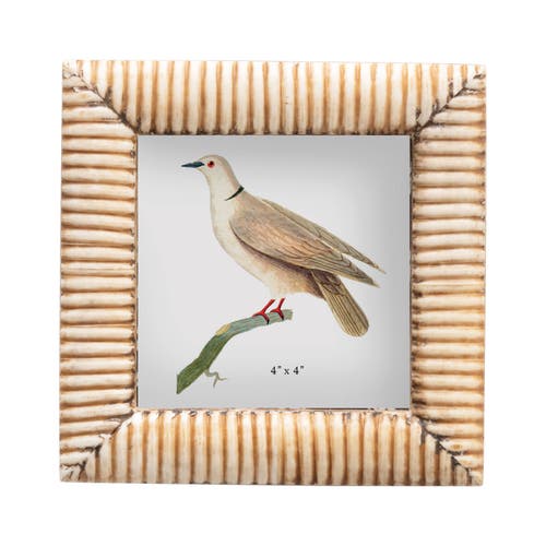 Storied Home Hand-carved Bone & Mdf Photo Frame With Ribbed Pattern, Natural In Brown
