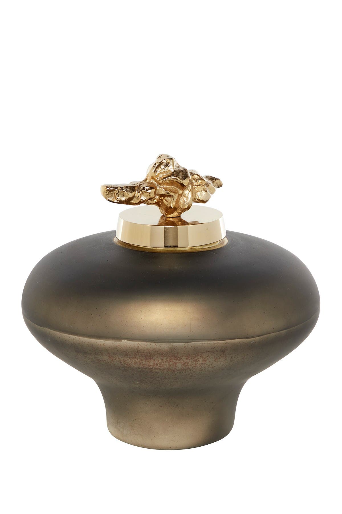 WILLOW ROW Round Speckled Gold Glass Vase with Decorative Gold Metal ...