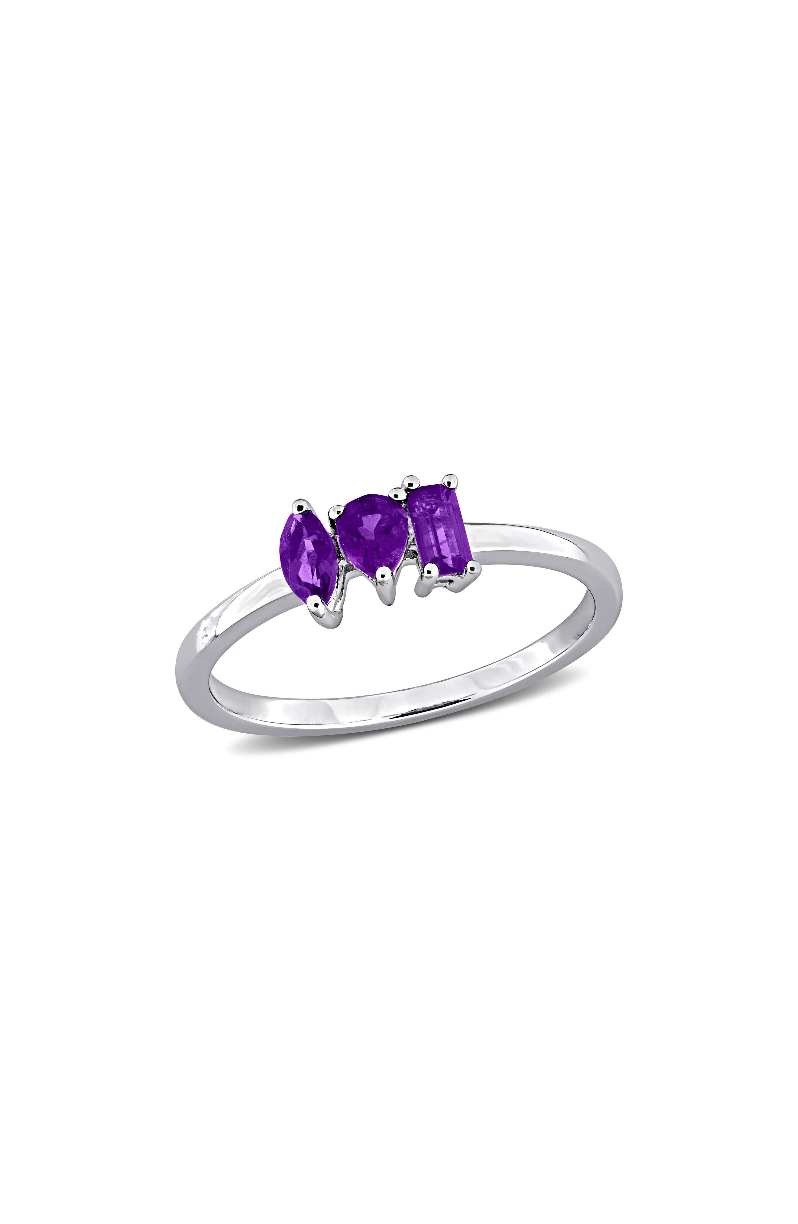 Sterling Silver Multi-Shaped Amethyst Ring