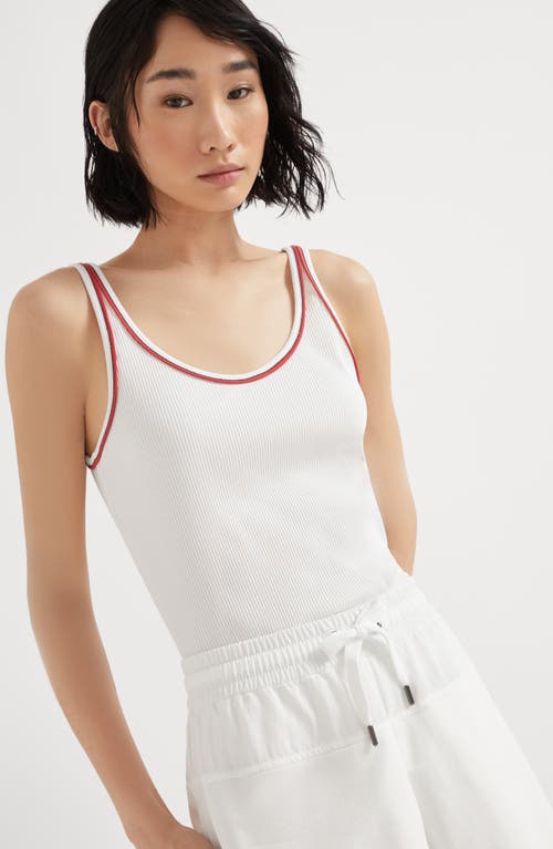 Brunello Cucinelli Women Cotton Top With Shiny Piping In Off-white