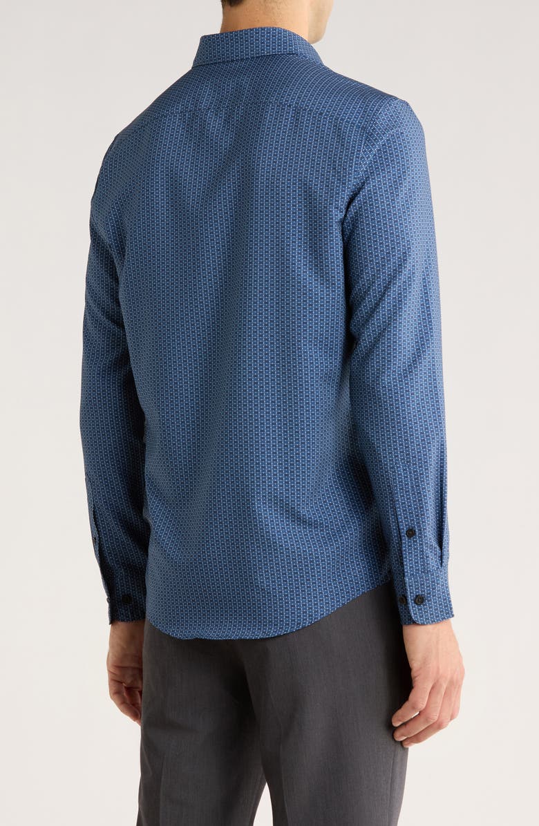 Perry Ellis Slim Fit Geometric Grid Motion Dress Shirt, Alternate, color, Dark Sapphire