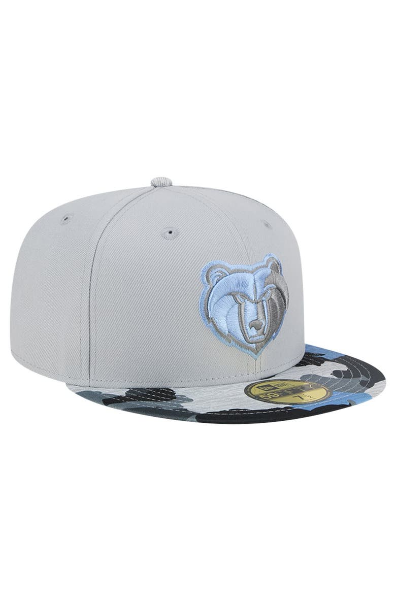 New Era Men's New Era Gray Memphis Grizzlies Active Color Camo Visor 59FIFTY Fitted Hat, Alternate, color, 