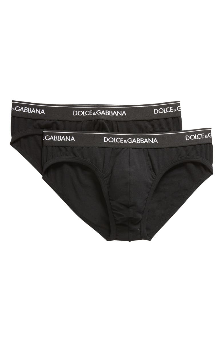Dolce&Gabbana 2-Pack Logo Waist Briefs, Main, color, Black