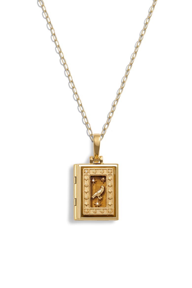Book of Raven Locket Necklace, Main, color, METALLIC GOLD