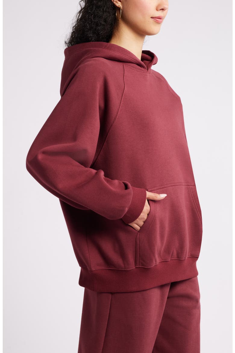 Fleece Detail Oversize Raglan Hoodie, Alternate, color, RED GRAPE