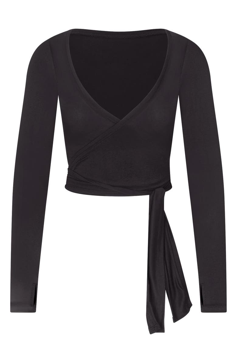 NikeSKIMS Long Sleeve Stretch Knit Wrap Top, Alternate, color, Obsidian