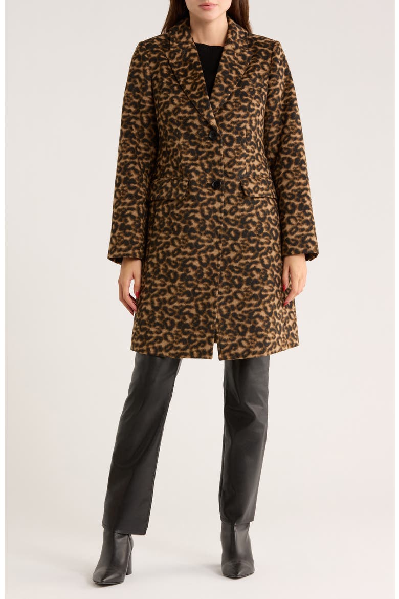 Single Breasted Wool Blend Coat, Main, color, LEOPARD
